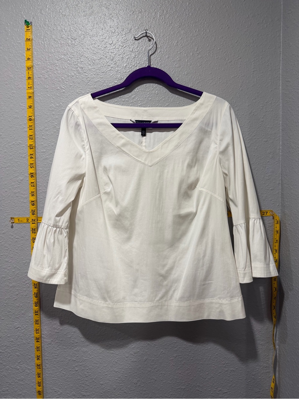 White House Black Market White Bell Sleeve V-Neck Blouse Size 10